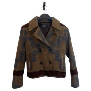 Pendleton Wool Cropped Jacket Blazer southwestern Blue Brown Beige Size XS